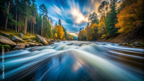 * Capture prolonged motion blur, camera angled above subject, and narrow depth of field to accentuate surface texture and spatial depth.