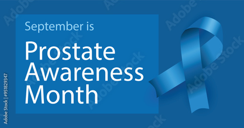 Prostate Cancer Awareness Month. September observance campaign design poster. Blue Featuring ribbon and male gender symbol on blue background.