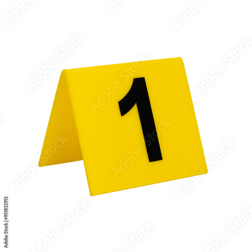 Obraz na płótnie Crime scene investigation. Yellow evidence identification marker on transparent background number 1 w salonie