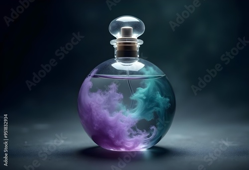 Enchanting Perfume Bottle with Swirling Colors in Water