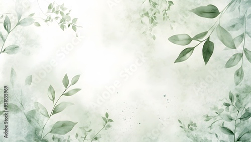 Watercolor, leaves, green, background, soft, blurred, foliage, delicate, pastel, colors, illustration, white, space, canvas, light, soft, tones, painting, nature, art, greenery, botanical, soft-focus,