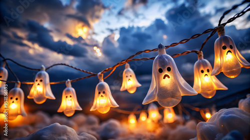 Ghostly String Lights Illuminate A Cloudy Sky. photo