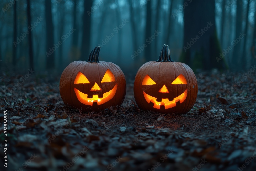 Jack-o'-lanterns glowing on a wooden deck under a full moon, capturing the mystical and spooky Halloween night. Jack-o'-lanterns glowing on a wooden deck under a full moon, capturing the mystical and spooky Halloween night.