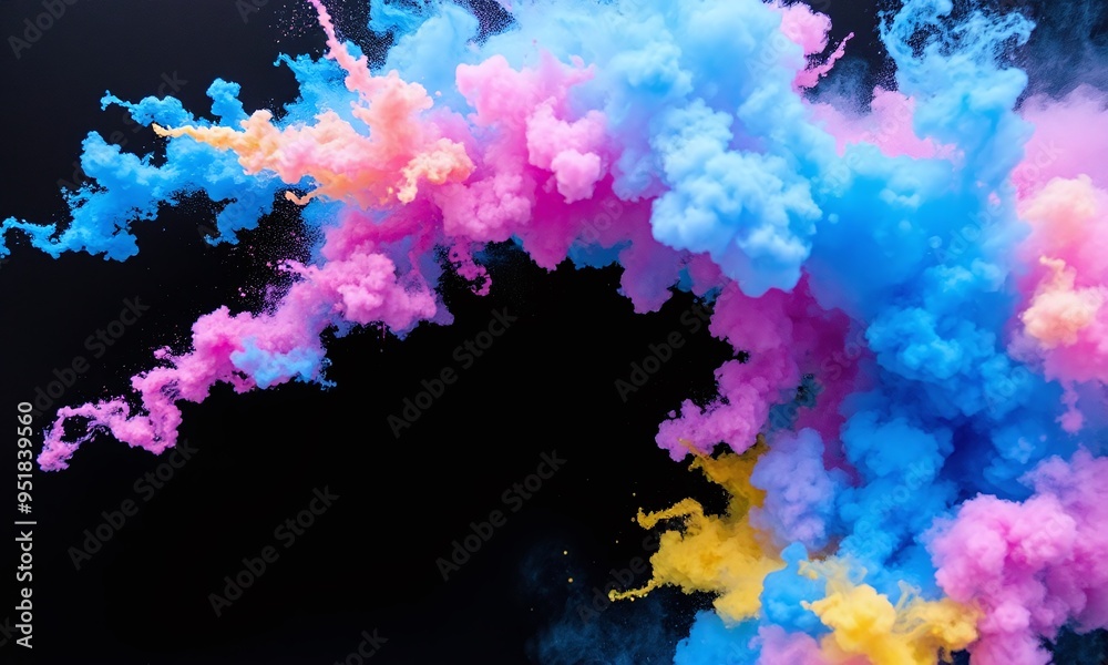 vibrant color explosion, blue and pink clouds, yellow burst, abstract painting, dark background vibrant color explosion, blue and pink clouds, yellow burst, abstract painting, dark background
