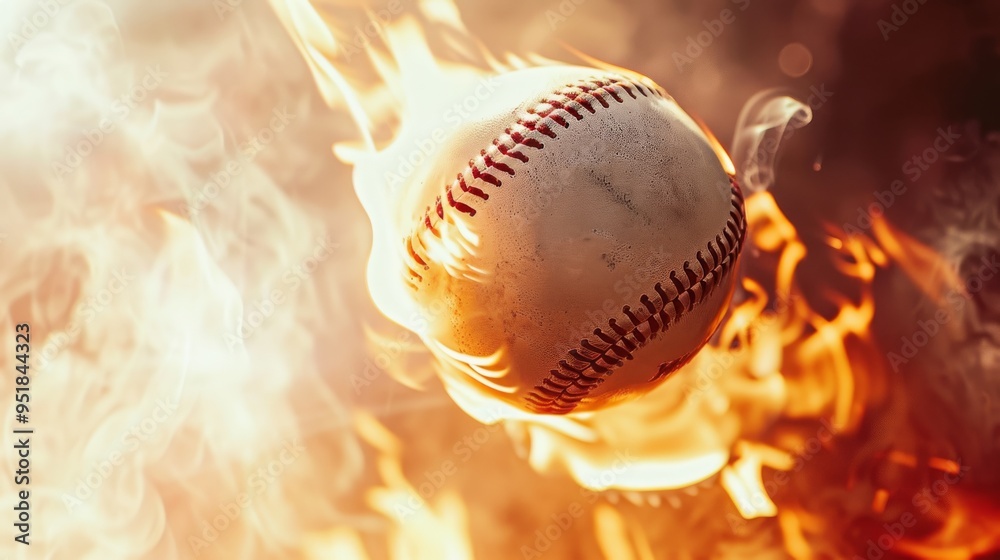 A baseball engulfed in flames, seemingly in motion, captured with intense energy and dynamic flames around it. A baseball engulfed in flames, seemingly in motion, captured with intense energy and dynamic flames around it.