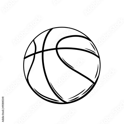 Basketball. Hand drawn ball for basketball sport game isolated on transparent background. Black and white drawing in sketch style, vintage graphic