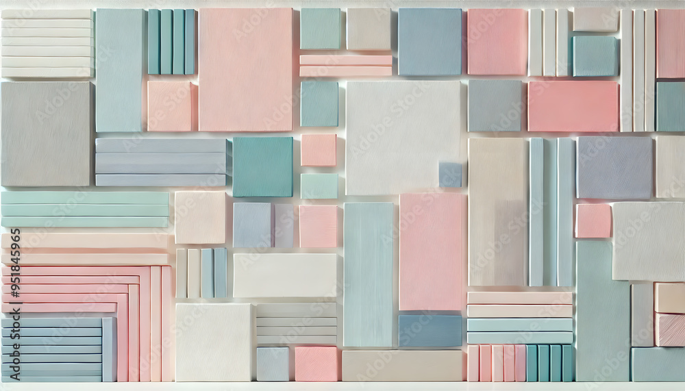 パステルカラーの抽象的な幾何学パターンの横長背景