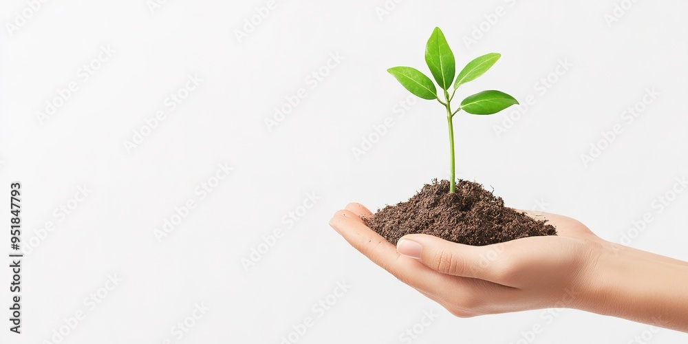 Hand holding a small plant or small tree for giving life to the earth, isolated on white background. Concept of conservation, planting, sustainability, environmental and ecology Hand holding a small plant or small tree for giving life to the earth, isolated on white background. Concept of conservation, planting, sustainability, environmental and ecology