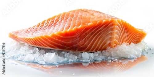 freshcatch frozeninmotion salmonfillet isolatedonwhite gleamingorangeflesh vibrantpinkskin studioflash contrasteffect dramaticshadows culinaryart stilllife photography photo