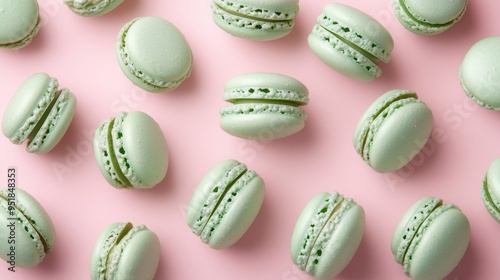 Wallpaper Mural Mint macaroons in a row on pink background,french macaroons,Paris Pastry macaron green tea,Pastry shop card with copy space,french macaroons,bakery and branding concept,copy space. Torontodigital.ca