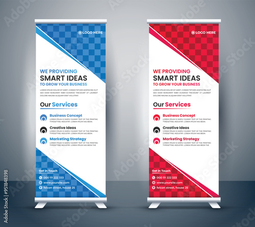 Unique Modern roll up banner template, Standee template, X-banner Design template, Flag banner. Corporate roll up banner design template.