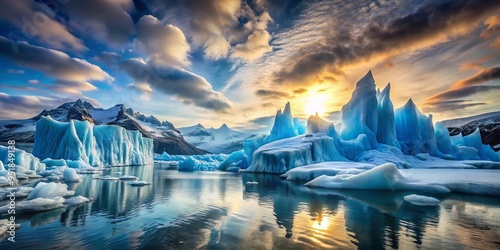 Frozen crystals glisten in the moonlit sky, chill whispers echoing through the quiet night as winter's icy grip slowly releases its frigid hold on the landscape. photo