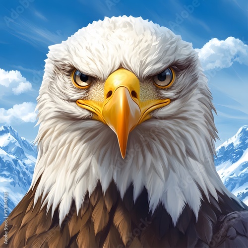Eagle Head with Mountains and Sharp Beak