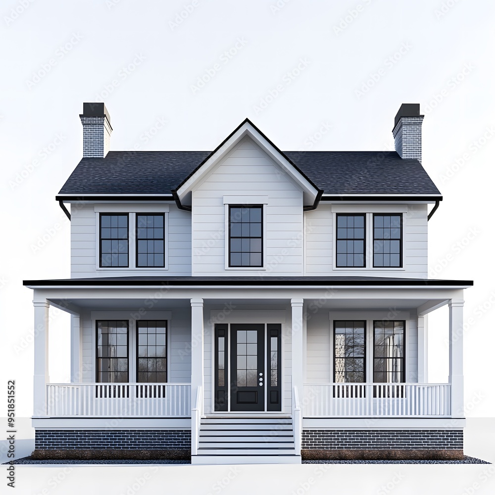 Simple Two Story White House with Black Roof