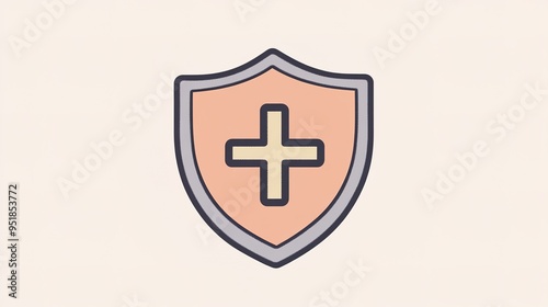 Free Download  Icon Representing Basic Legal Health Support with a Minimalistic Shield and Cross. Featuring Simple, Sturdy Design with Soft Lines and a Light Color Palette to Symbolize Essential Protection and Fund - GFXLoad