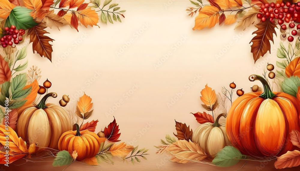 Autumn Border Design - autumn flyer frame with a decorative border made of leaves, acorns, pumpkins and copy space. Graphic art illustration. Ai Generated Autumn Border Design - autumn flyer frame with a decorative border made of leaves, acorns, pumpkins and copy space. Graphic art illustration. Ai Generated