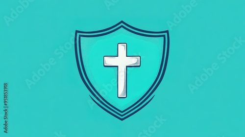  Icon Representing Basic Legal Health Support with a Minimalistic Shield and Cross. Featuring Simple, Sturdy Design with Soft Lines and a Light Color Palette to Symbolize Essential Protection and Fund