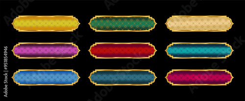 luxury golden arabic islamic text box title frame border set with ornamental illustration	