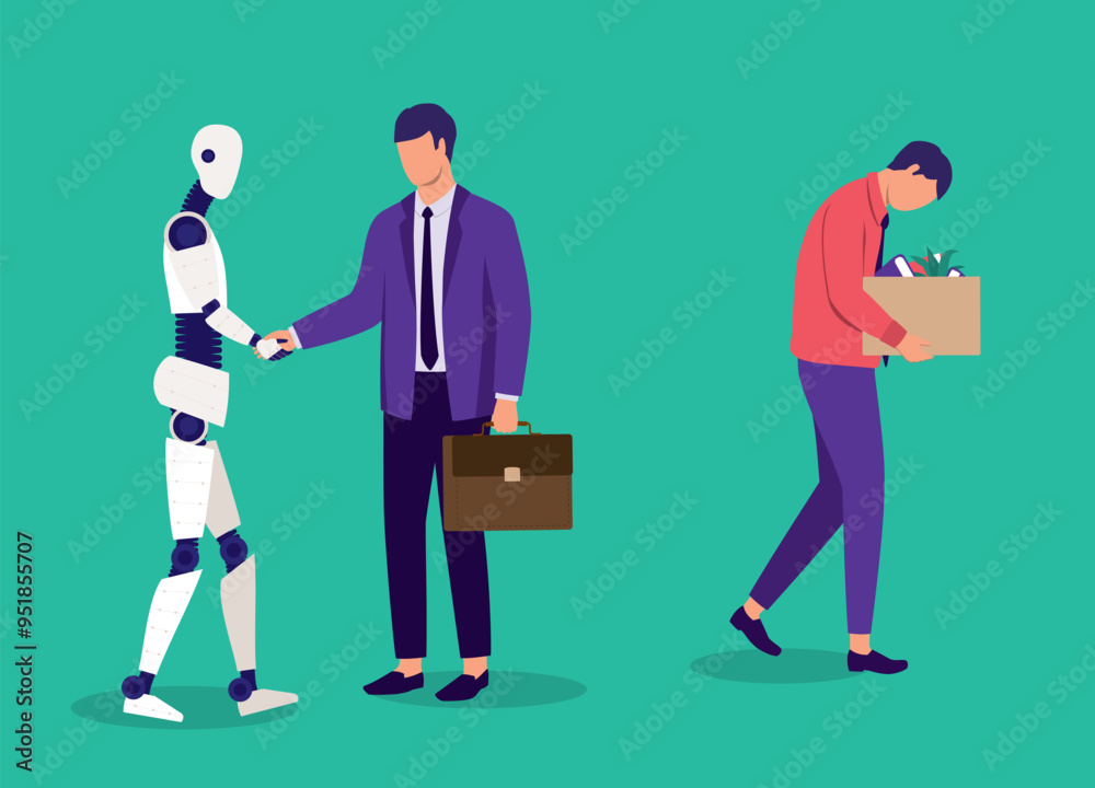 Manager Firing His Worker And Hiring An AI Robot. Sad Male Office ...