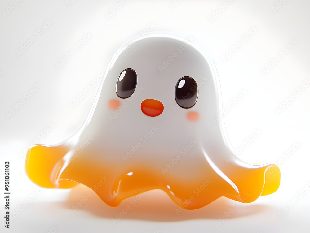 Cute 3D Halloween Ghost with Orange Gradient - Adorable Cartoon Style Ghost with Big Eyes Cute 3D Halloween Ghost with Orange Gradient - Adorable Cartoon Style Ghost with Big Eyes