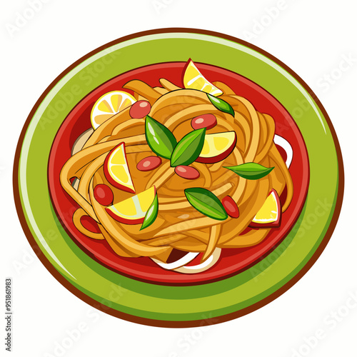 Pad Thai Illustration Vector - Perfect for Recipes and Culinary Projects