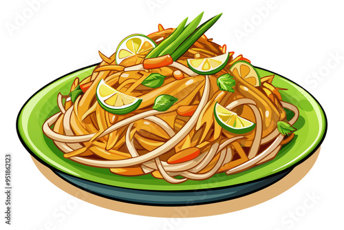 Pad Thai Illustration Vector - Perfect for Recipes and Culinary Projects