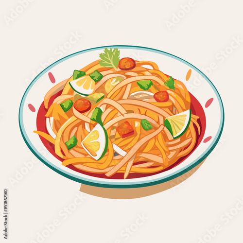 Pad Thai Illustration Vector - Perfect for Recipes and Culinary Projects