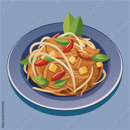 Pad Thai Illustration Vector - Perfect for Recipes and Culinary Projects