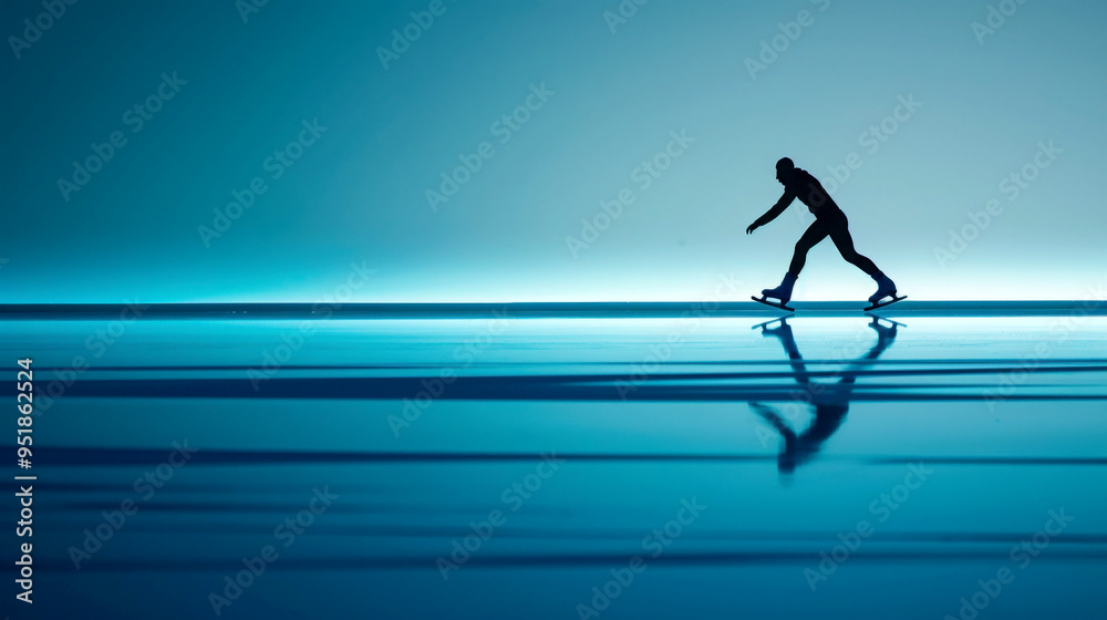 Fototapeta premium Young woman rollerblading on the beach at sunset.