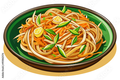 Pad Thai Illustration Vector - Perfect for Recipes and Culinary Projects