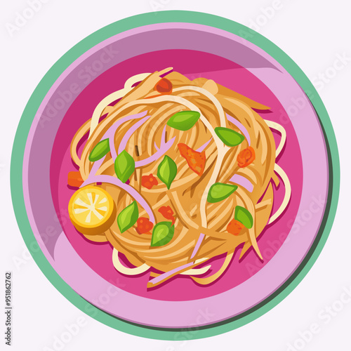 Pad Thai Illustration Vector - Perfect for Recipes and Culinary Projects