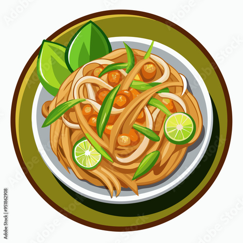 Pad Thai Illustration Vector - Perfect for Recipes and Culinary Projects