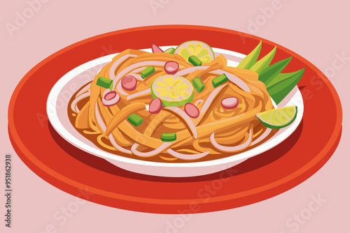 Pad Thai Illustration Vector - Perfect for Recipes and Culinary Projects