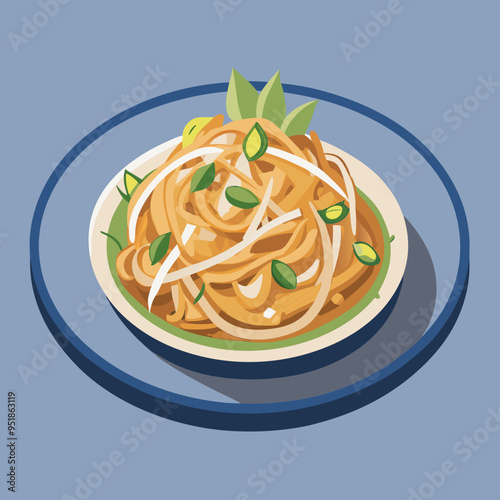 Pad Thai Illustration Vector - Perfect for Recipes and Culinary Projects