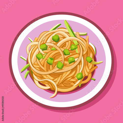 Pad Thai Illustration Vector - Perfect for Recipes and Culinary Projects