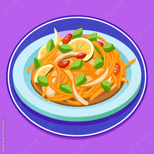 Pad Thai Illustration Vector - Perfect for Recipes and Culinary Projects