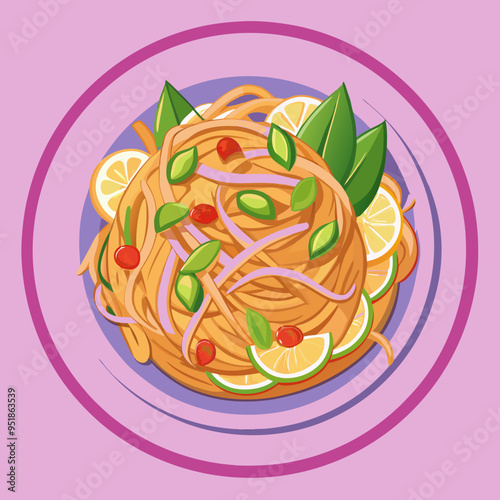 Pad Thai Illustration Vector - Perfect for Recipes and Culinary Projects