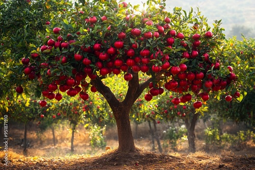 Vibrant Pomegranate Tree with Bursting Red Fruit