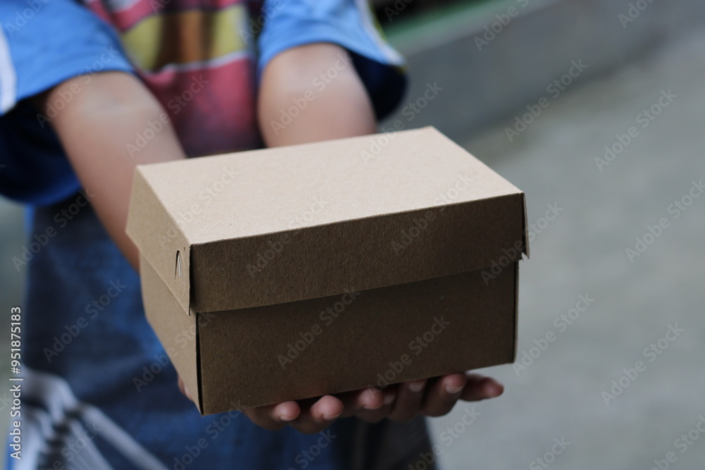 Closeup of hands holding a brown cardboard box. Closeup of hands holding a brown cardboard box.