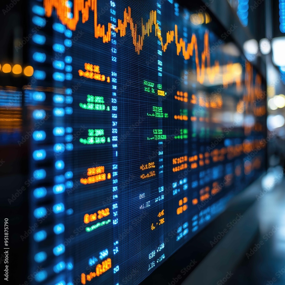 Futuristic Finance Concept with AI-Driven Stock Trading on Transparent Holographic Screens Futuristic Finance Concept with AI-Driven Stock Trading on Transparent Holographic Screens