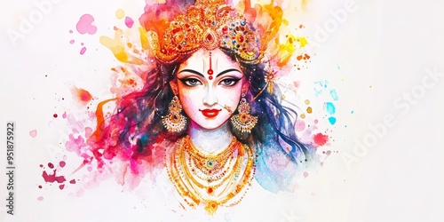 Beautiful Hindu Goddess Durga Mata,Ethereal Durga Mata: Vibrant Watercolor Abstract for Modern Hindu Art. Elegant Red and Blue Textures Perfect for T-Shirts, Posters, and UI Design. Minimalist Cultura