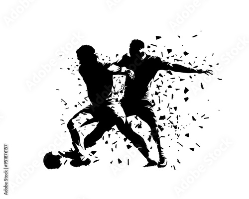 Football, soccer players, isolated vector silhouette, distortion effect