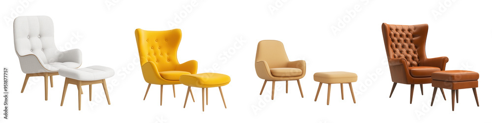 Stylish chairs in various colors and designs, perfect for modern interior decoration and enhancing any living space. isolated on a transparent background Stylish chairs in various colors and designs, perfect for modern interior decoration and enhancing any living space. isolated on a transparent background