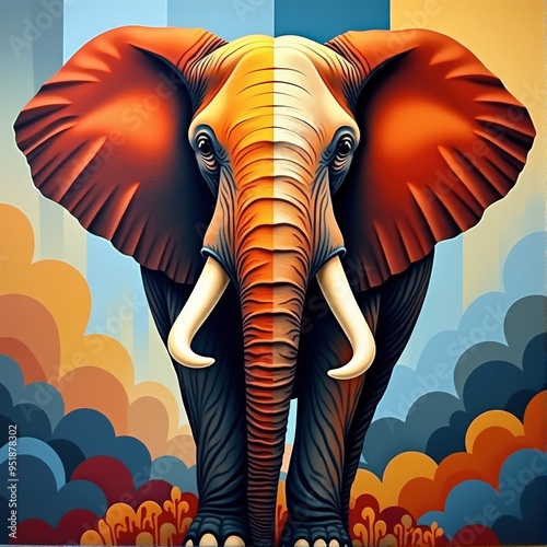 Abstract geometric painting of an elephant represented through dynamic shapes and bold patterns for a contemporary look photo