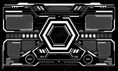 HUD sci-fi interface screen view white circular geometric design virtual futuristic technology creative display on black vector