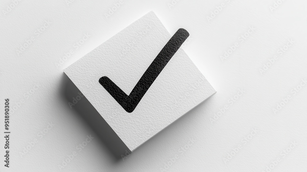 Black Check Mark on White Square Paper, Simple Approval Concept Black Check Mark on White Square Paper, Simple Approval Concept