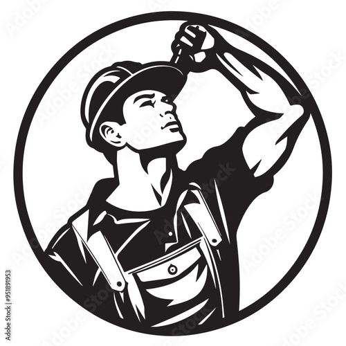 Construction Worker Logo Stock Illustrations. man Worker Logo Images isolated on white background.