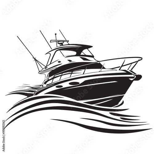 Black and white Speed Boat Stock Vectors and Vector Art  isolated on white background