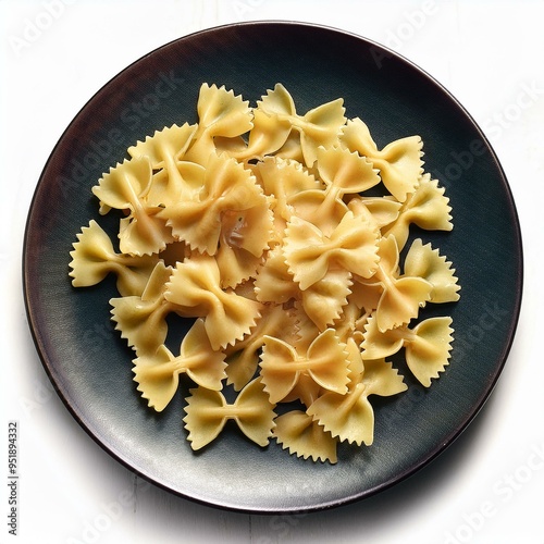Heap of tasty raw farfalle pasta in plate