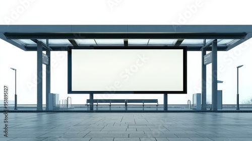 Bus Stop with Blank Billboard Mockup.